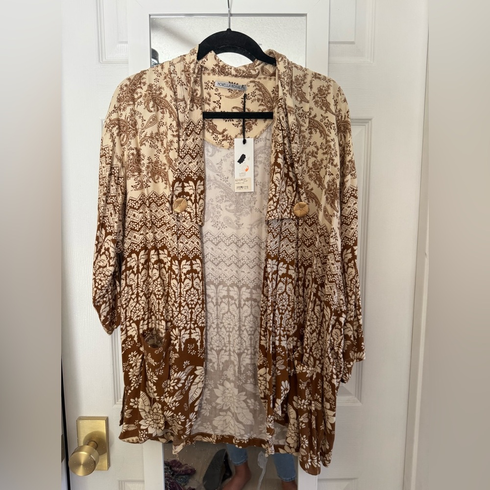 Brown and Cream Floral Kimono Cardigan